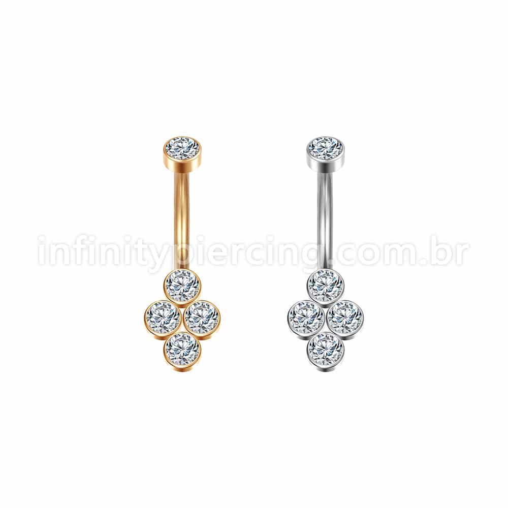 Piercing Banana Aço Cirúrgico 5 Zircônias Cravada